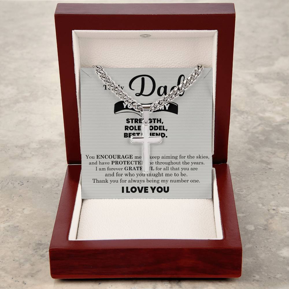 Dad Strength Role Model Best Friend Artisan Cross Cuban Chain Luxury Box